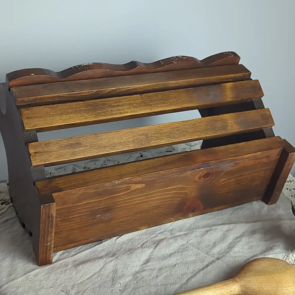 Vintage Solid Wood Mail & Magazine Rack Cottagecore Home Organization